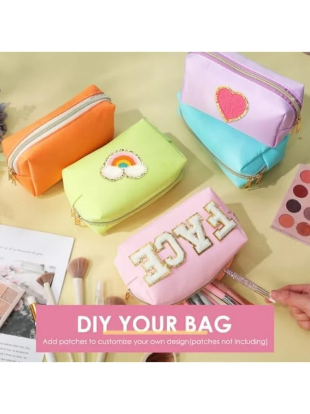 12 Pcs Nylon Makeup Bags Set | Colorful Cosmetic Pouches for Travel & Storage